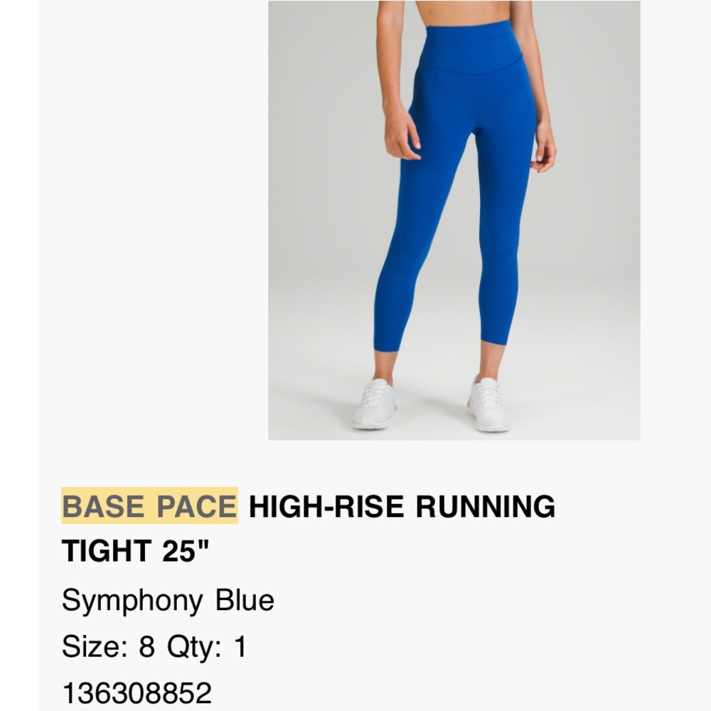 Lululemon Base Pace Tight 25" - Symphony Blue Size 8
